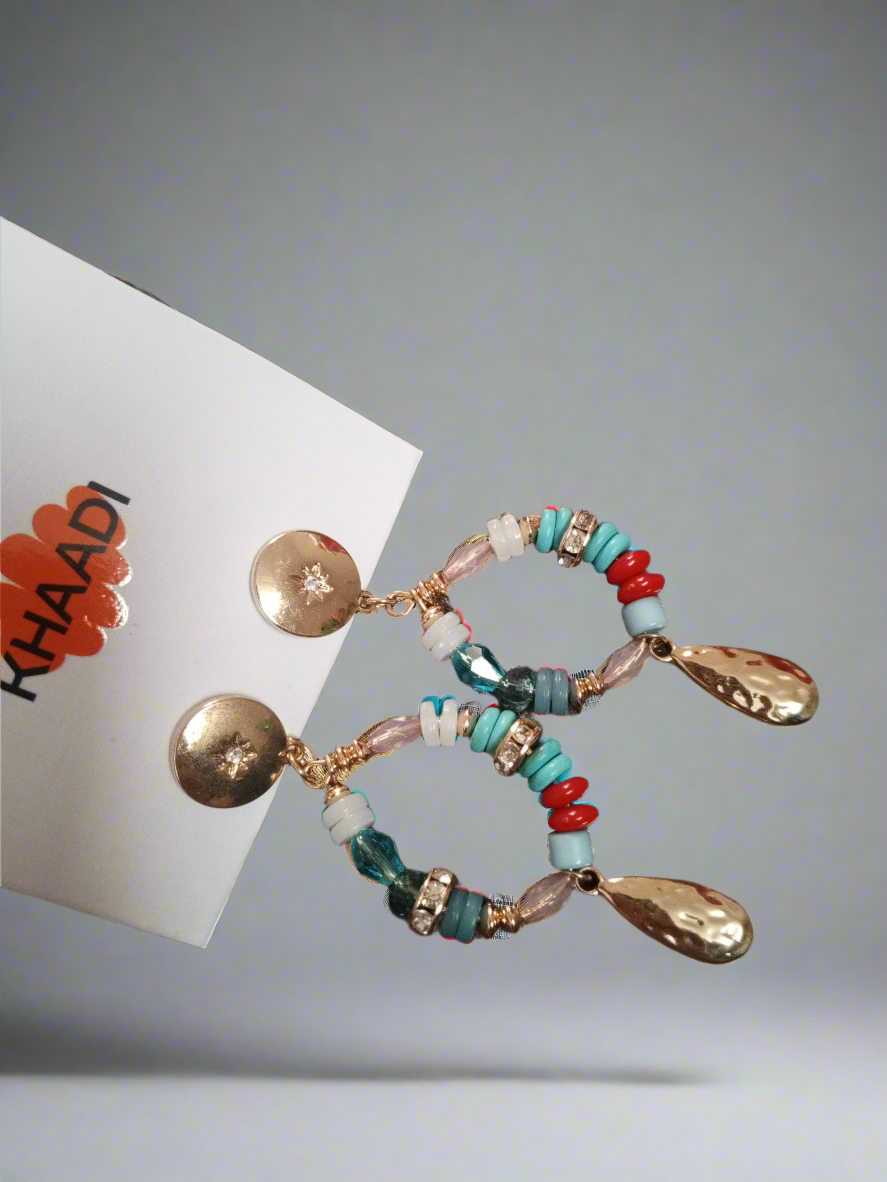 Gold Gemstone Hoops Earrings