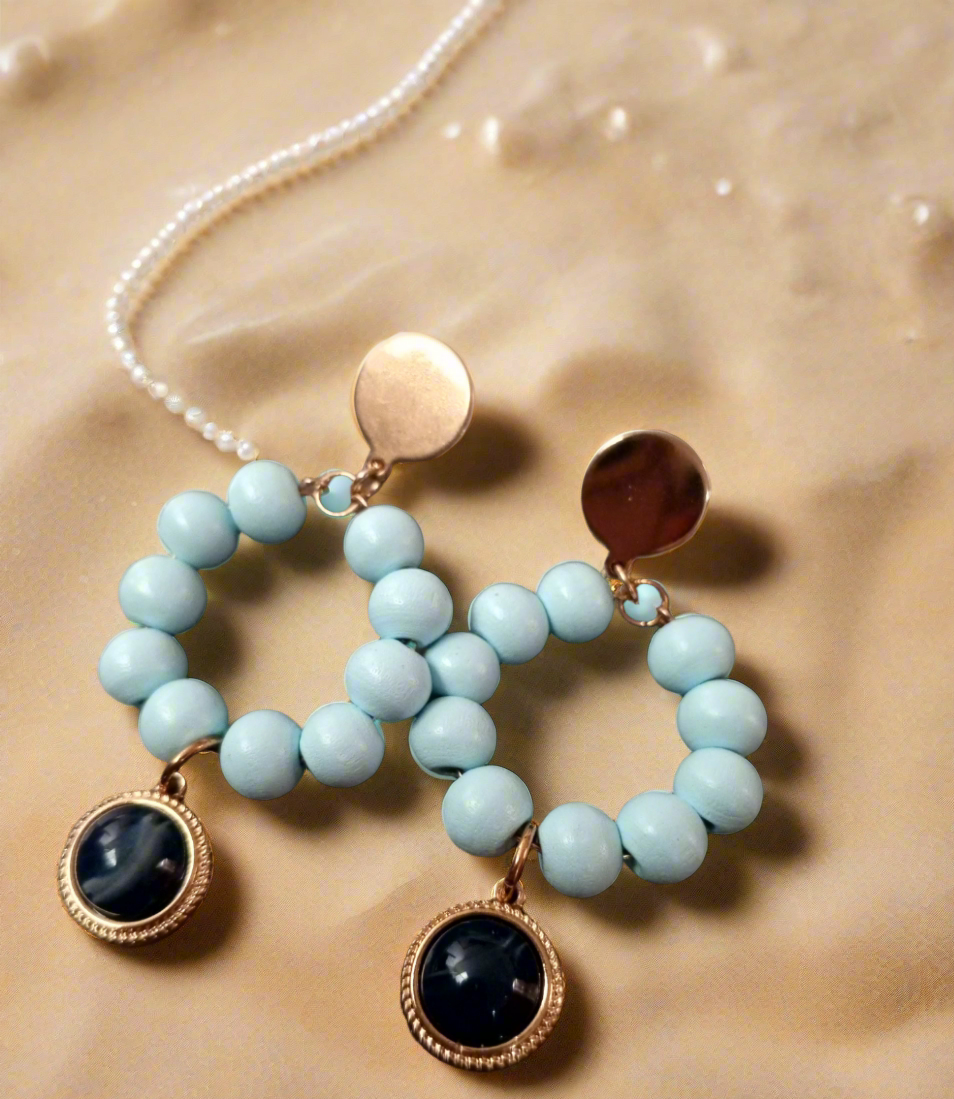 Wood Beaded Round Danging Khaadi Earring