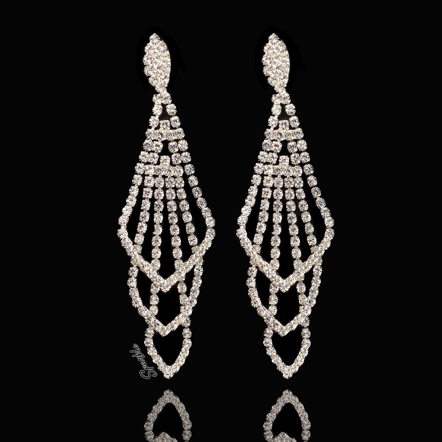 Cubic Zirconia 3 Tier Chandelier Earrings