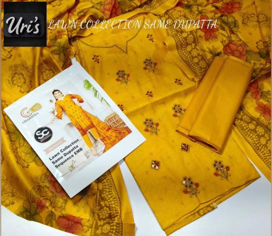 Embroidered 3 Piece with same Dupatta