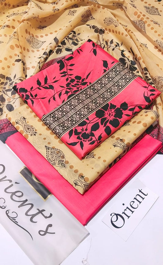 Orient 3 Pc Sand Stone and Pink (Unstitched)
