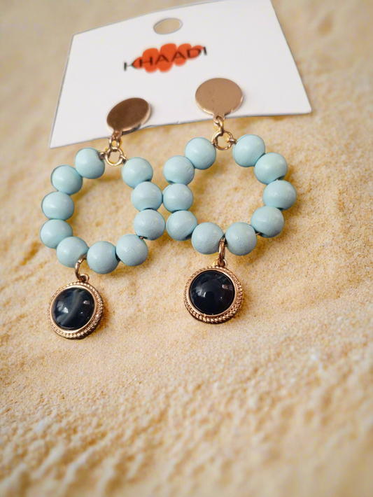 Wood Beaded Round Danging Khaadi Earring